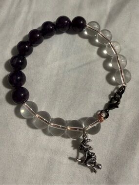 Amethyst and clear quartz Bead 925 sterling silver Witch Charm Bracelet